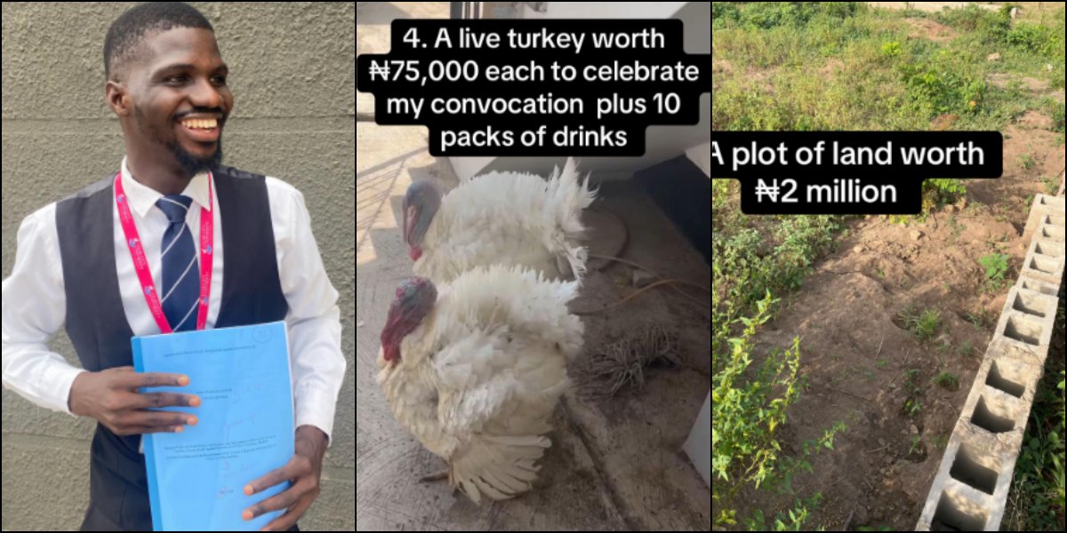 Man graduates with first class from Lead City University, gets plot of land worth N2M, live turkeys, N100K